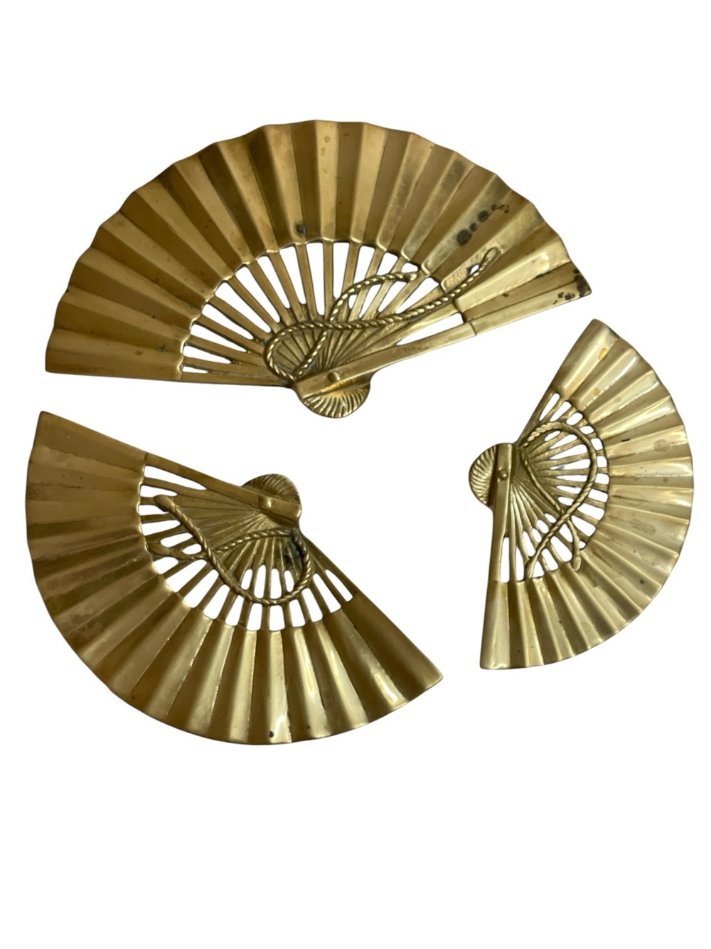 Vintage MCM Solid Brass Fan Wall Decor - Set of 3